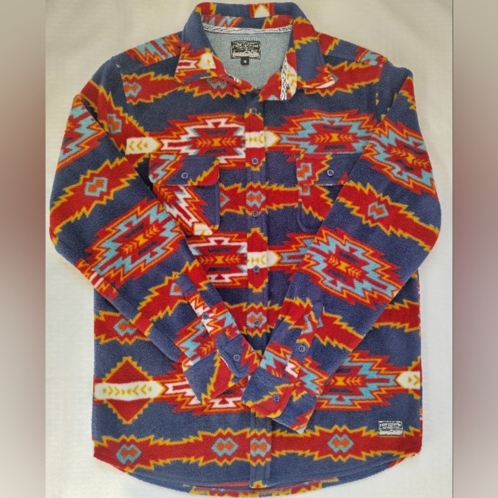 Free Nature NYC Flannel Fleece men's button up Shirt Size M Aztec Southwest EUC